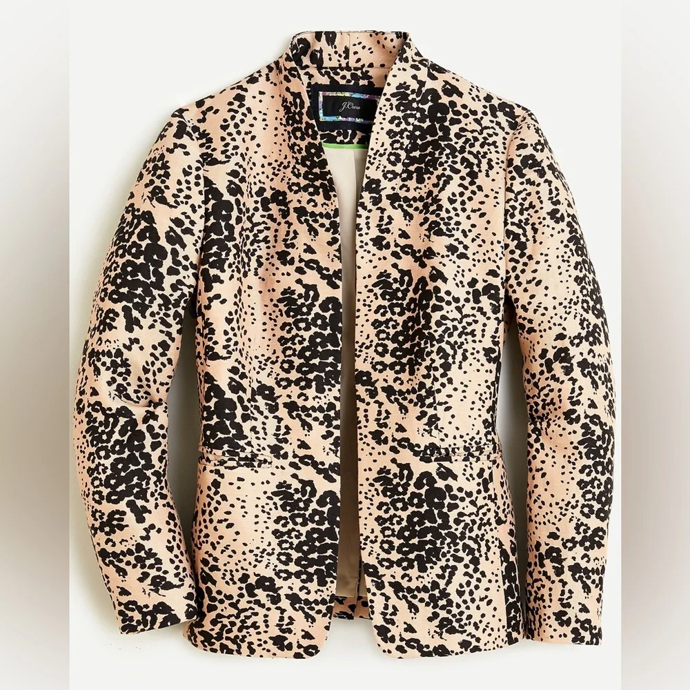 NWOT J. Crew Going Out Blazer in Leopard Print Linen Size 4 Petite